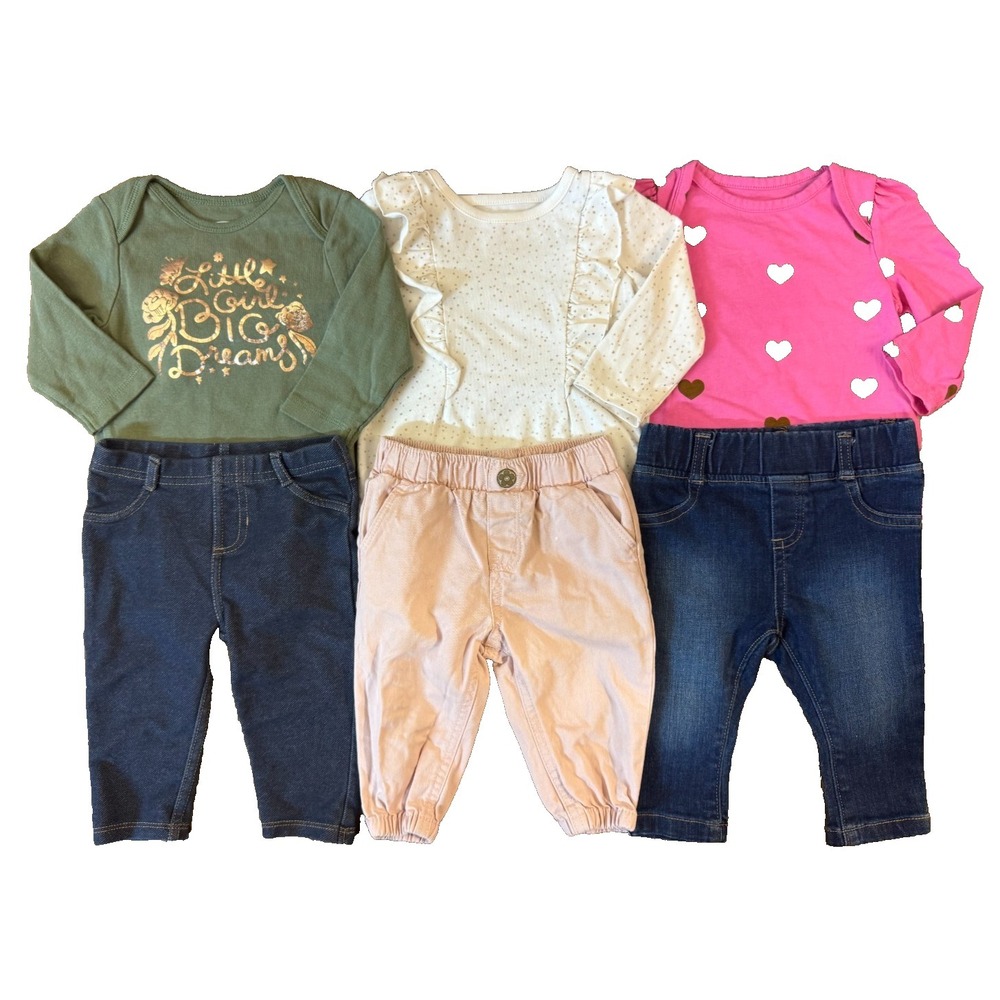 Baby Girl 3/6 Months Outfits Lot Long Sleeve Bodysuits Shirts Pants Jeans Hearts